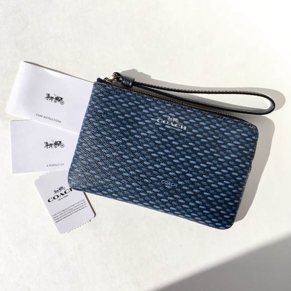Coach Handbags - COACH Corner Zip Wristlet With Legacy Print